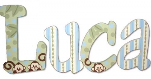 Blue and Green Monkeys Hand Painted Wall Letters