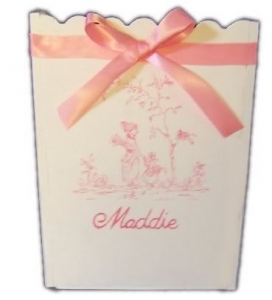 Painted Wood Trashcan - French Toile