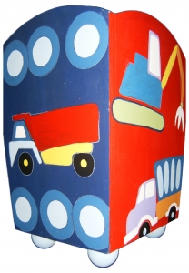 Painted Wood Trashcan - Trucks