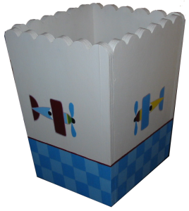 Painted Wood Trashcan - Planes