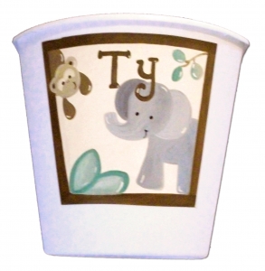 Painted Plastic Trashcan - Jungle Too